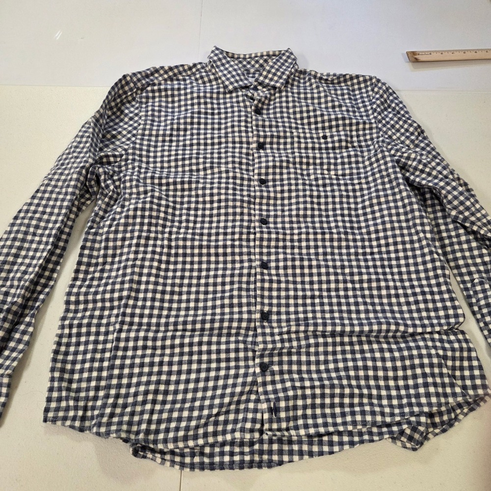 johnnie-O Hangin Out Mens XL Navy Blue White Gingham Check Button Down Shirt